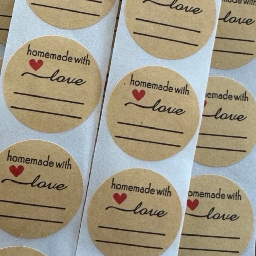 40 Small Homemade with Love Stickers! (Quarter Size)